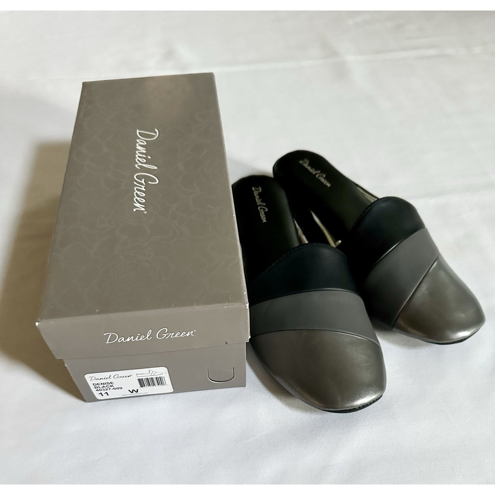 Daniel Green Denise Scuff Slipper Metallic Silver Gray Black Wedge Women 11 W